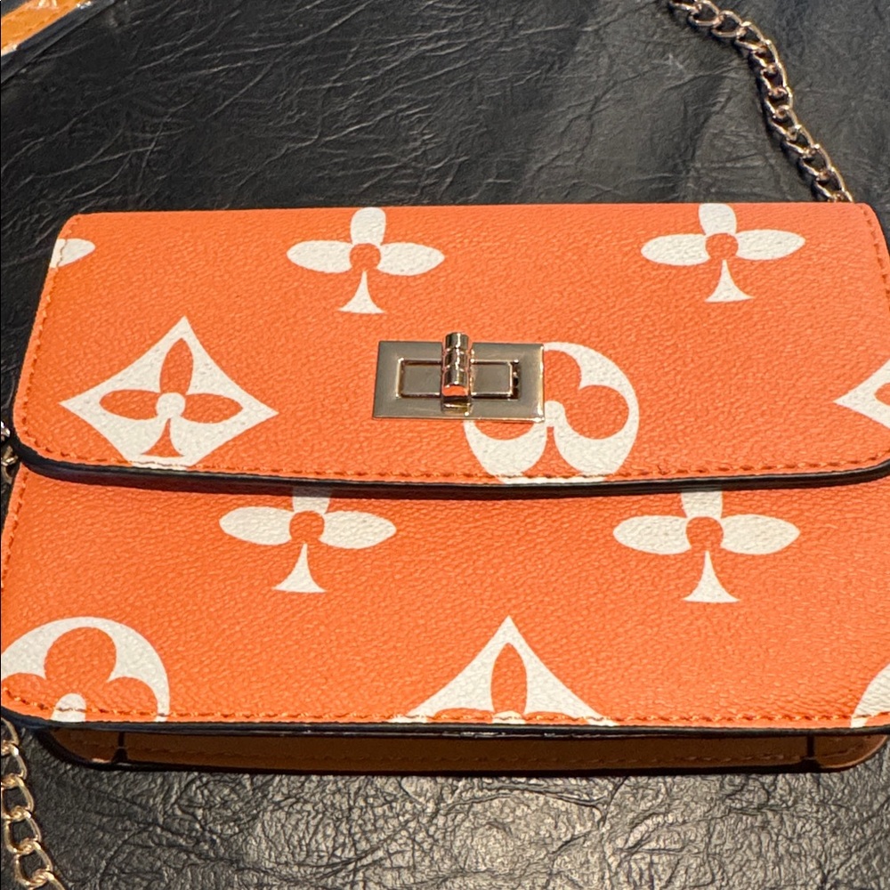 Orange Monogram Crossbody Shoulder Bag with Gold Chain, NWOT - Picture 2 of 8